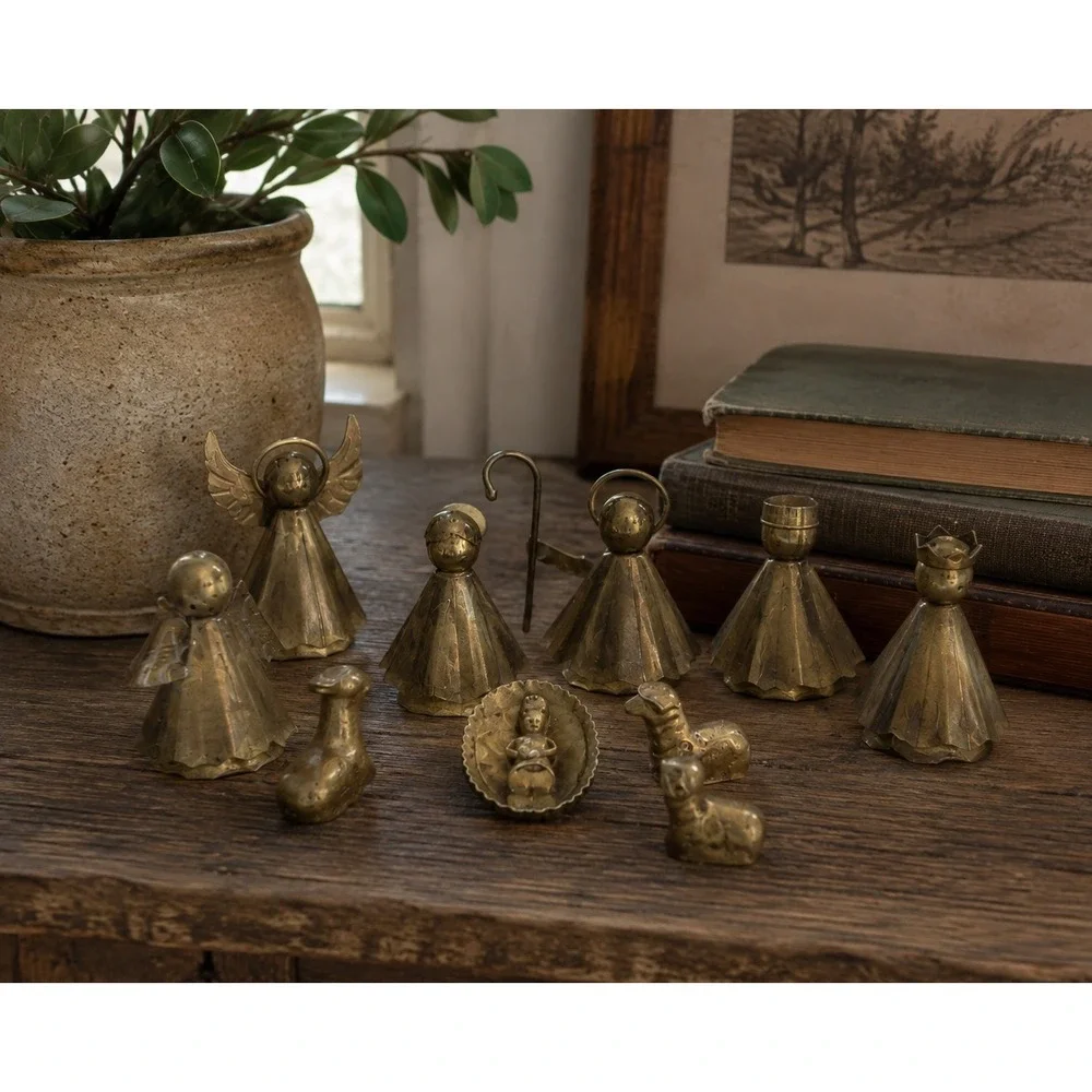 Vtg Miniature Brass Nativity Set Holy Family Christmas Hecho en Mexico